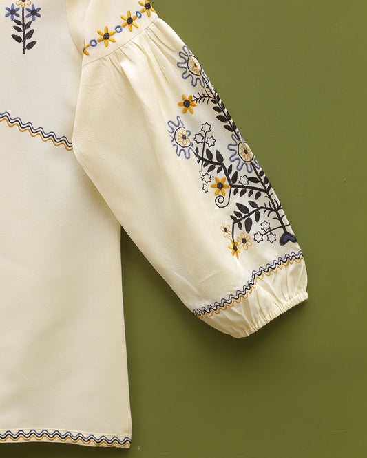Embroidered Cream Top