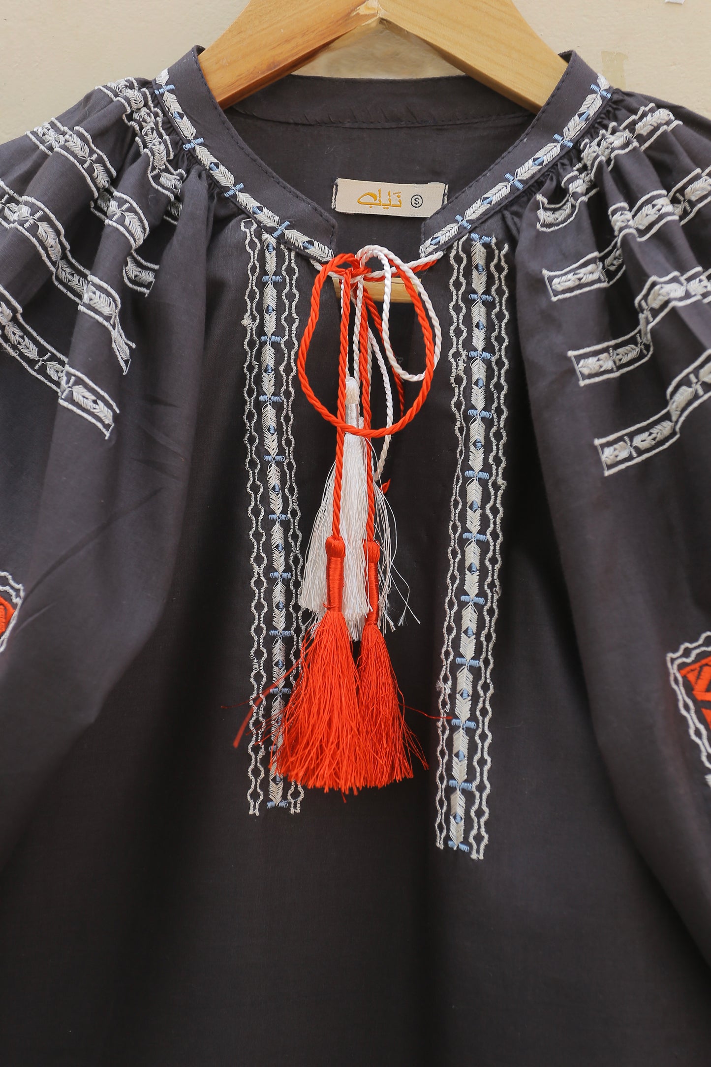 Charcoal Embroidered Top