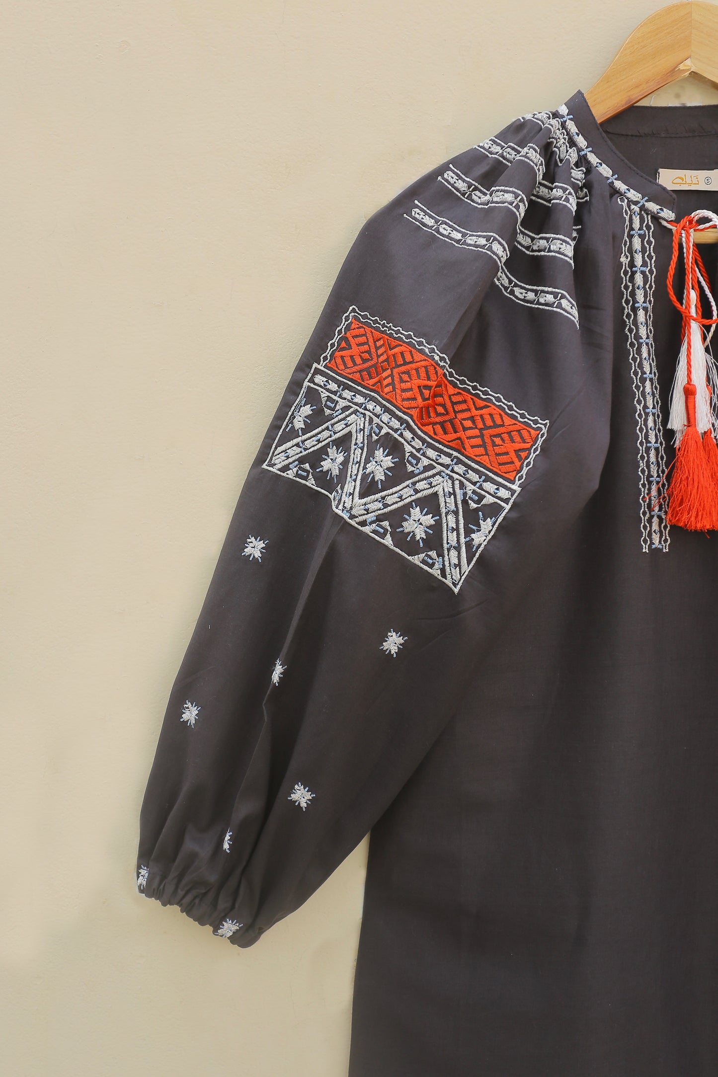 Charcoal Embroidered Top