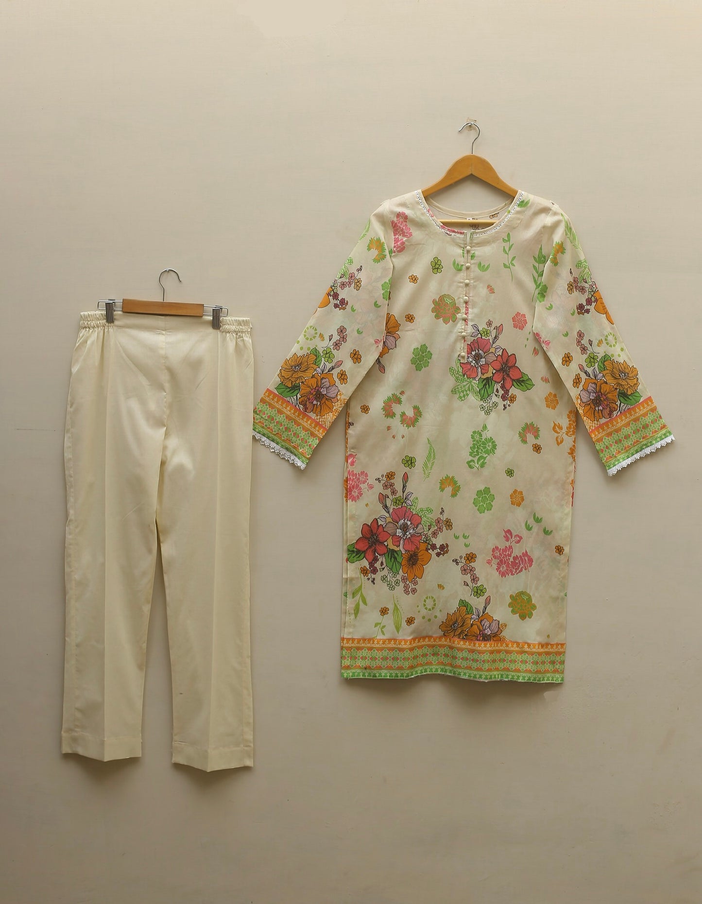 Cream Printed Suit