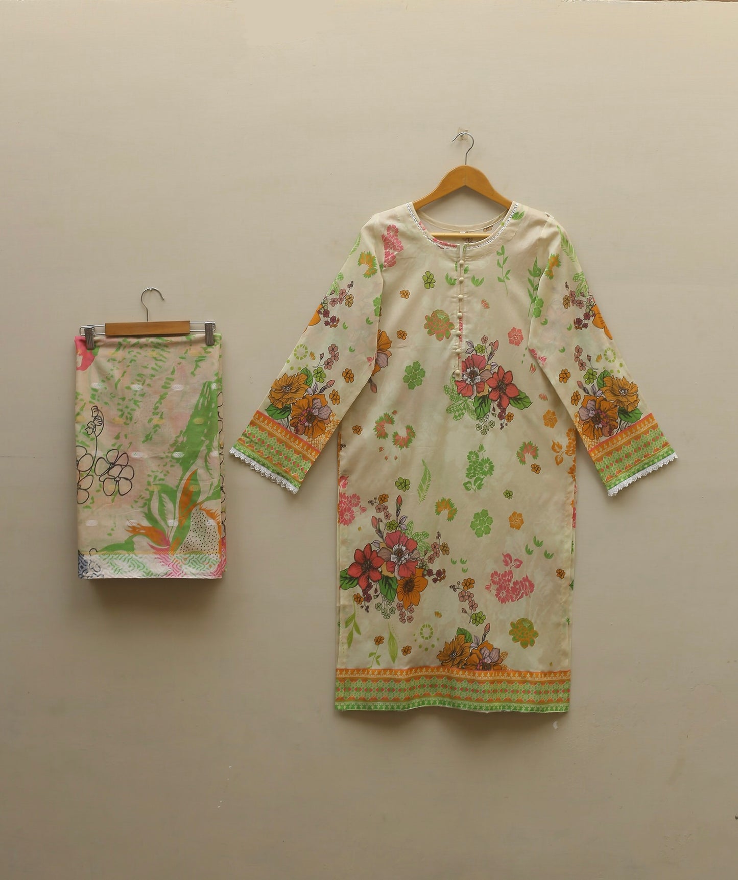 Cream Printed Suit