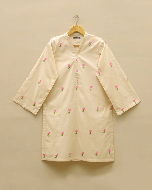 Cream Embroidered Kurta