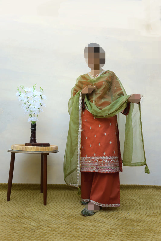 Rust Embroidered Suit