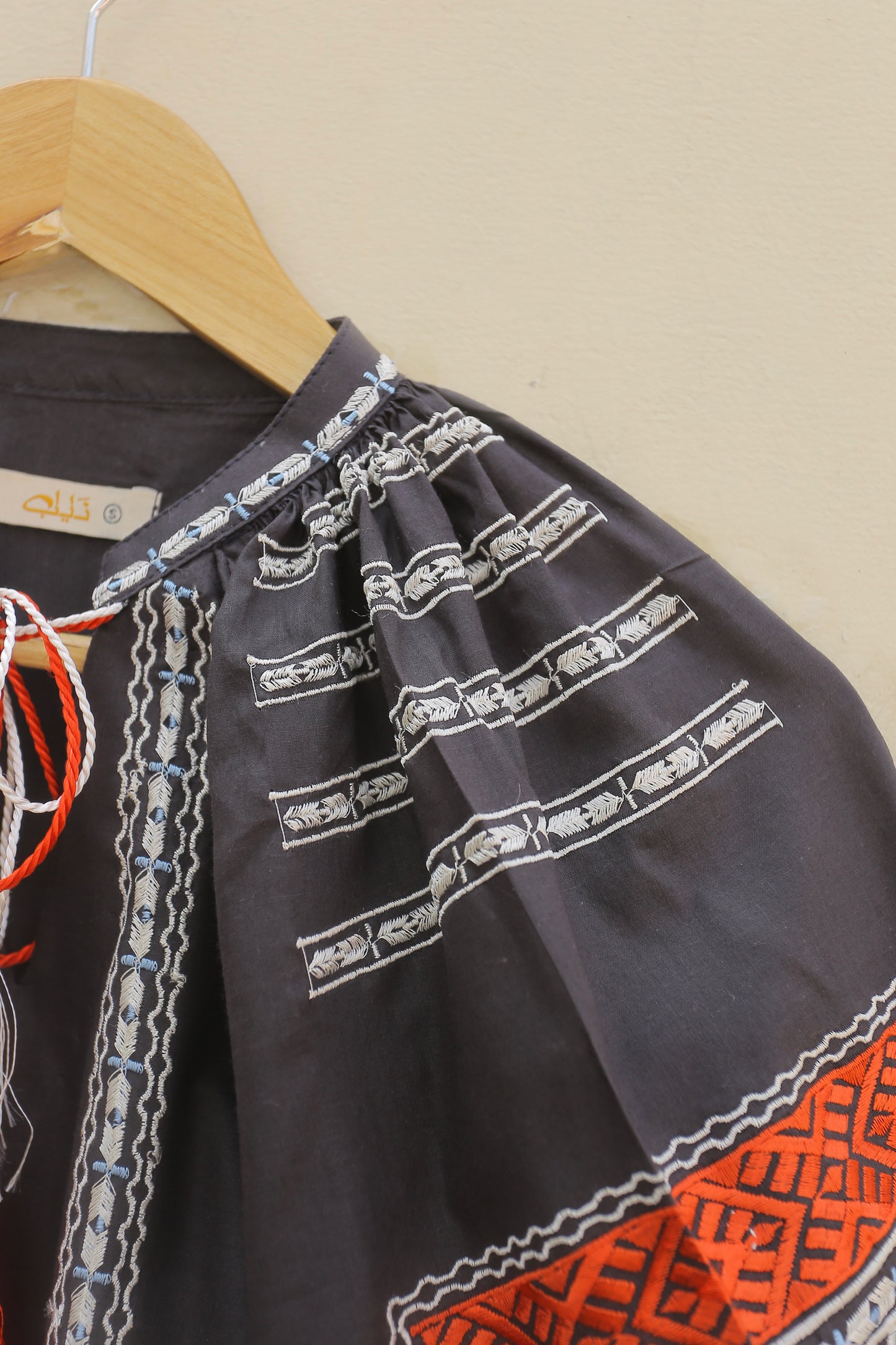 Charcoal Embroidered Top