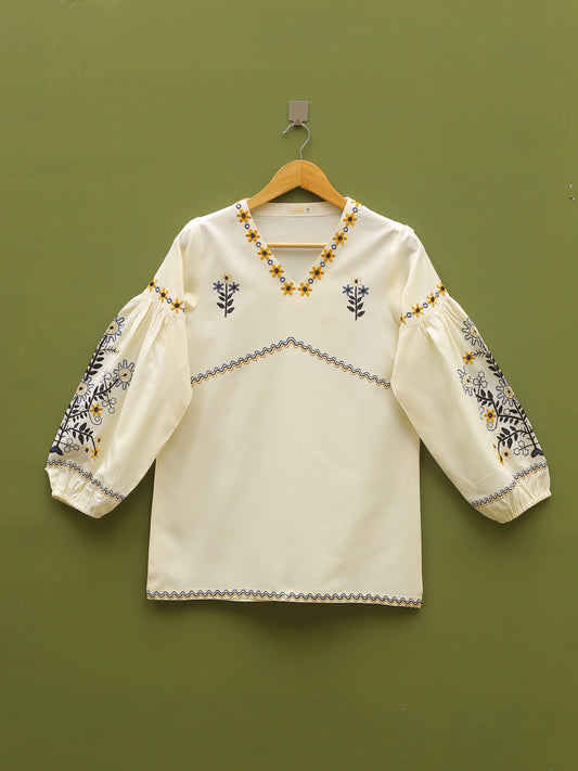 Embroidered Cream Top