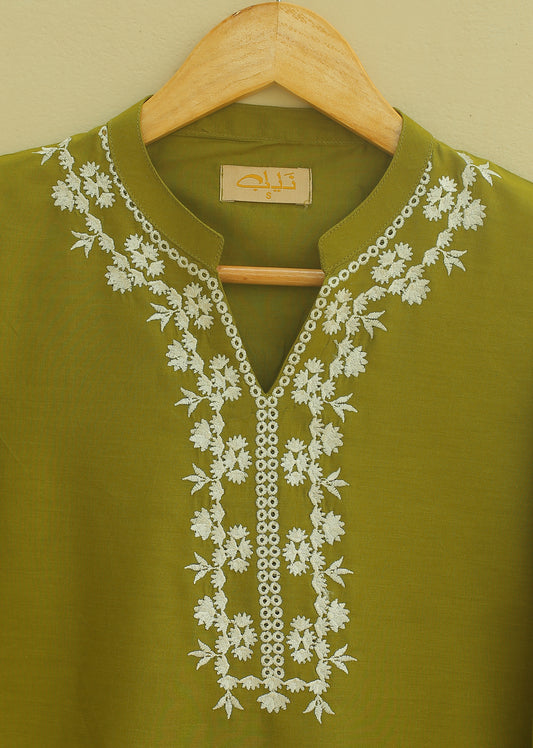 Olive Embroidered Top