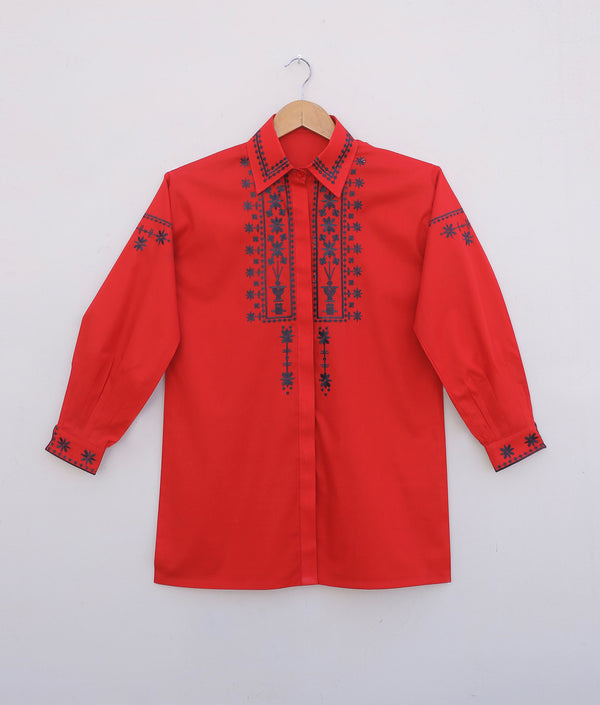 Red Embroidered Top