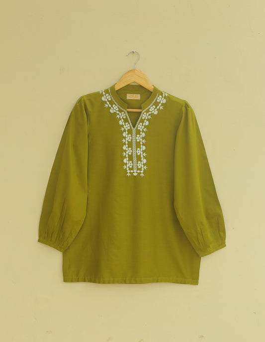 Olive Embroidered Top