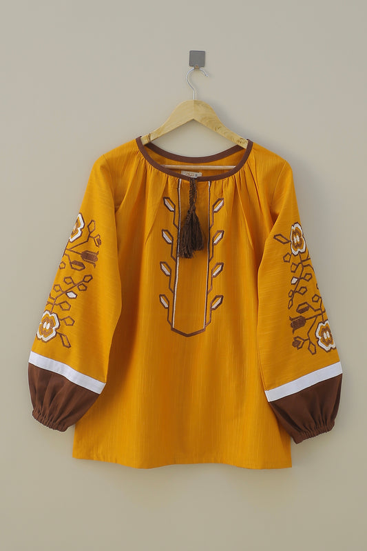 Mustard Embroidered Top