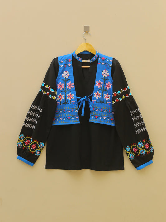Embroidered Black Top
