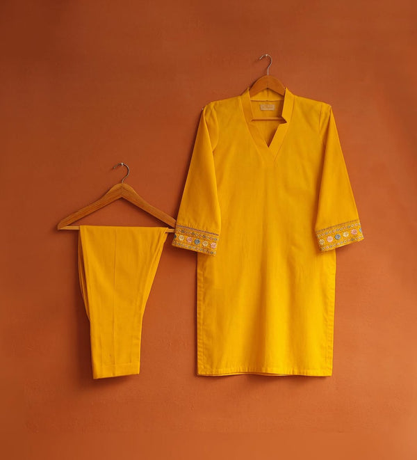 Lemon Embroidered Kurta