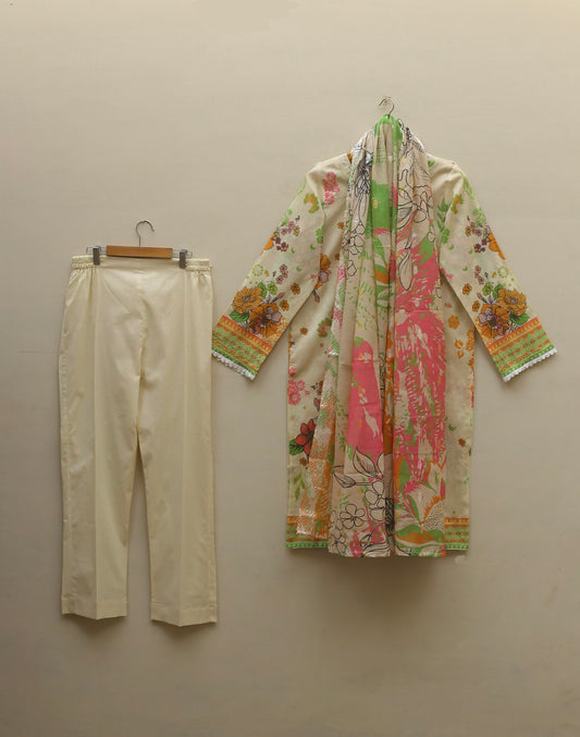 Cream Printed Suit