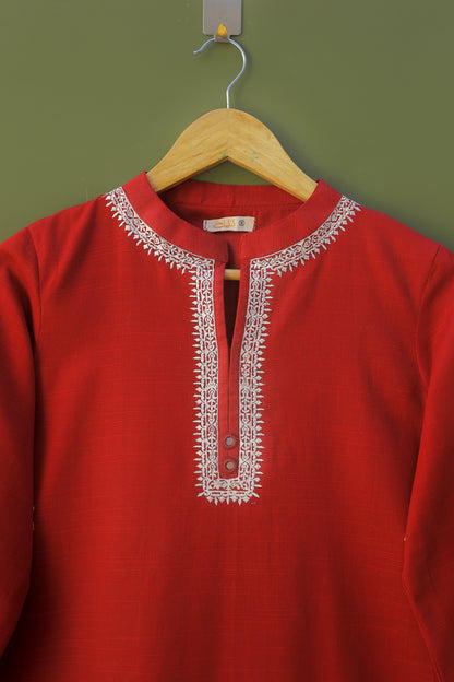 Maroon Embroidered Kurta